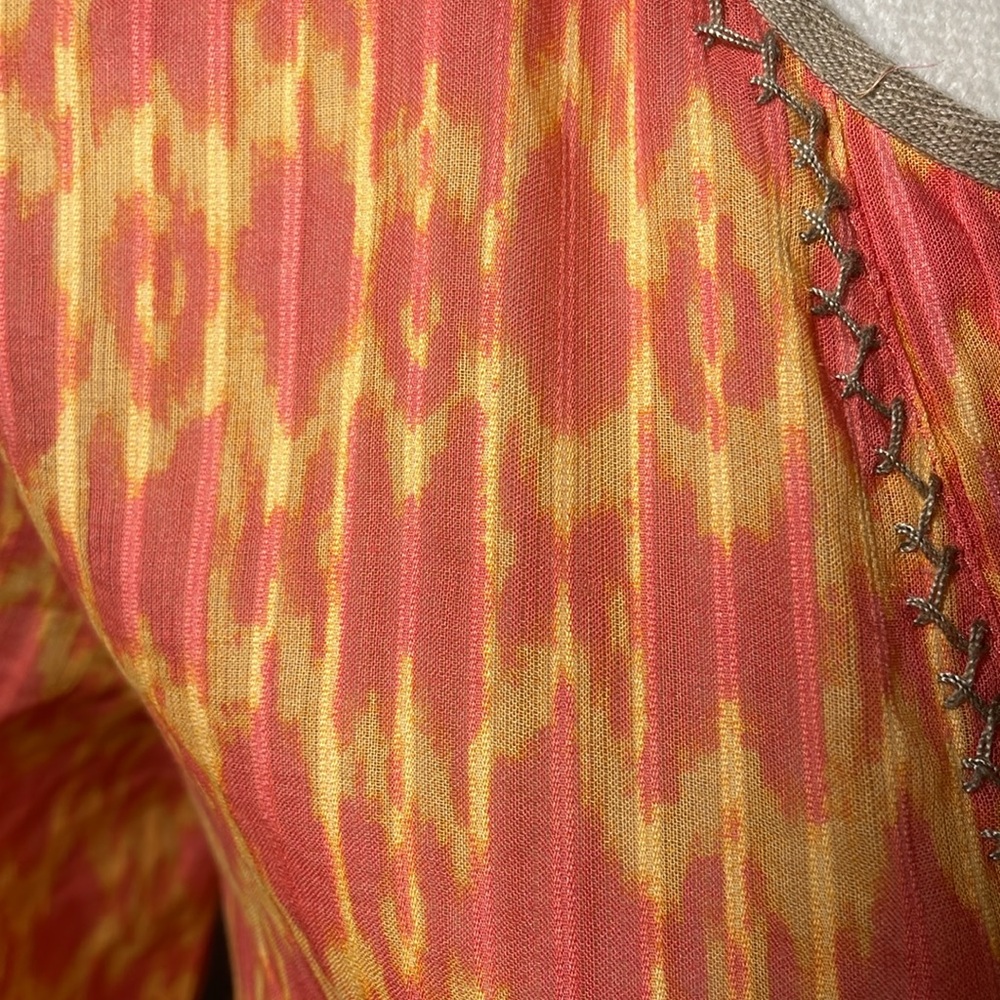 Eddie Bauer Peasant Tunic Blouse Pink Orange Tie Dye Split Neck 3/4 Sleeve - Picture 3 of 8